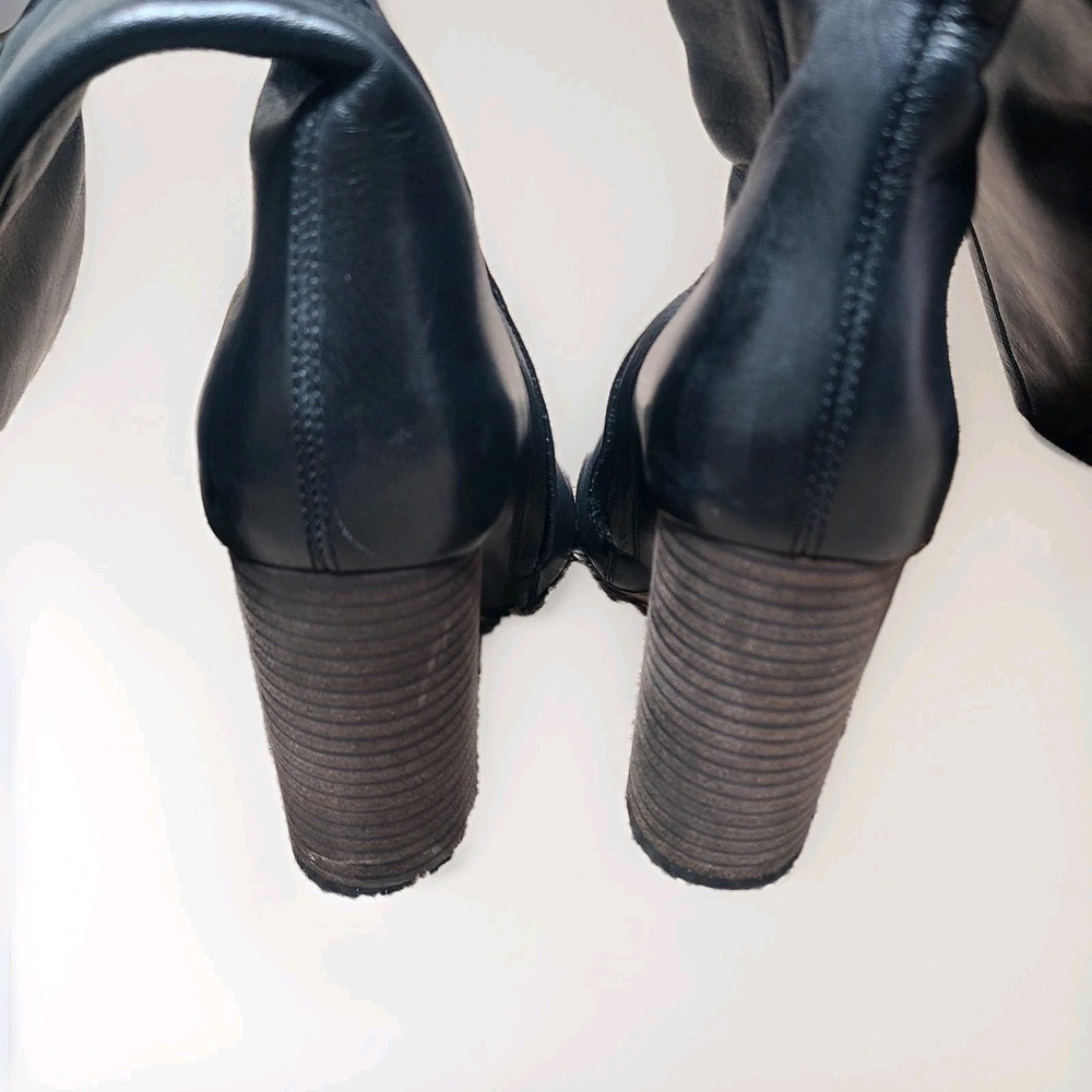 Chloe Tall Boots Black Leather Wooden‎ Stacked Heel Size 36 - Picture 6 of 9